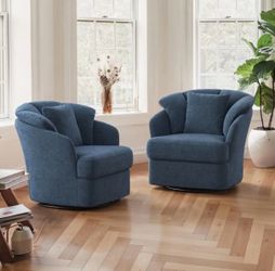 2X Navy Blue swivel fabric accent chairs