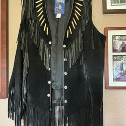 Item#30 Suede Leather Fringe Vest W/snaps & Bone Decor