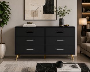 New Modern 6 Drawers Dresser for Bedroom, Dressers & Chests of Drawers for Clothes Storage, Wood Dresser for Closet with 6 Drawers, Wide Long Clothes 