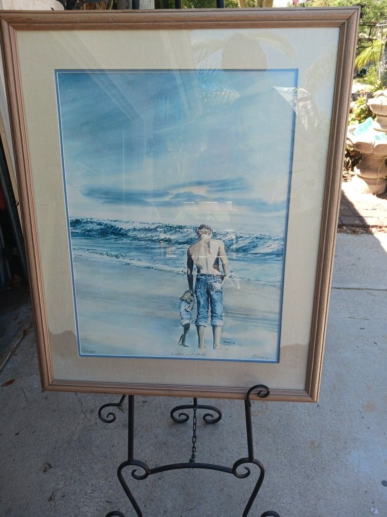 SALE Framed Father And Child Limited Edition Lithograph Print Signed Gomez