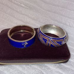 Bracelet Vintage Blue Enamel And Tone Magnetic Clasp