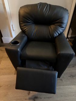 Black Faux Leather Kids Recliner with Cup Holder