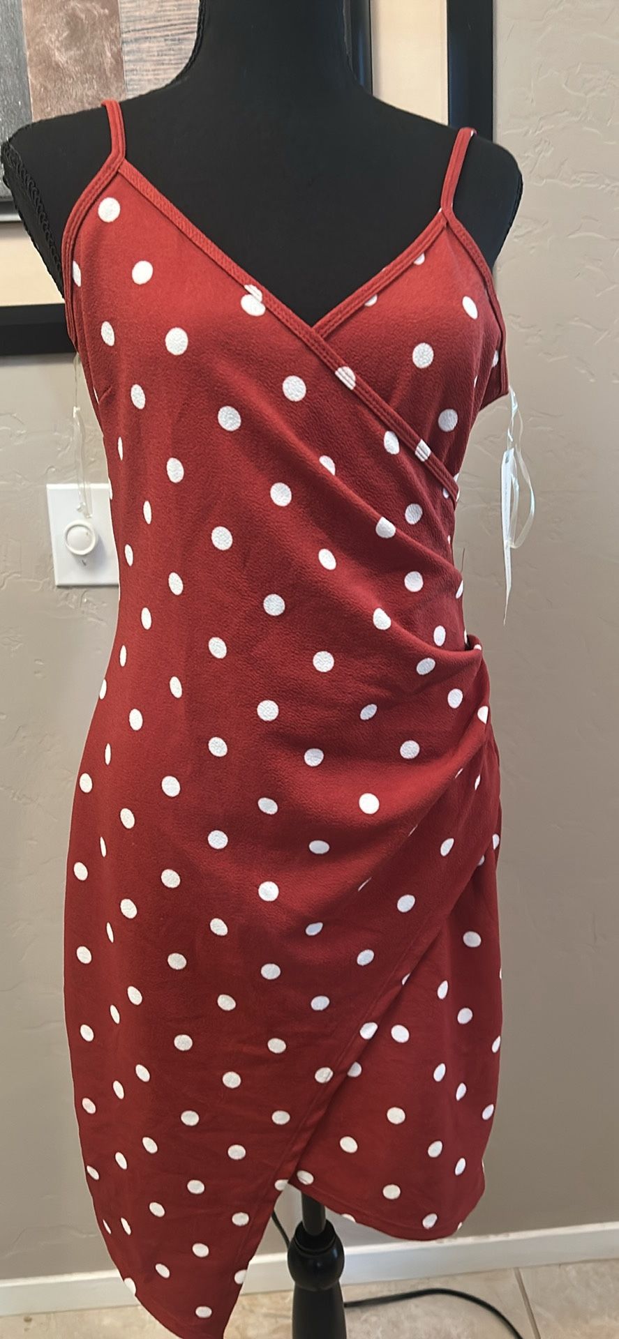 Polka-dot white and copper color dress