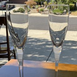 Etched Crystal Champagne Flutes Set of 2