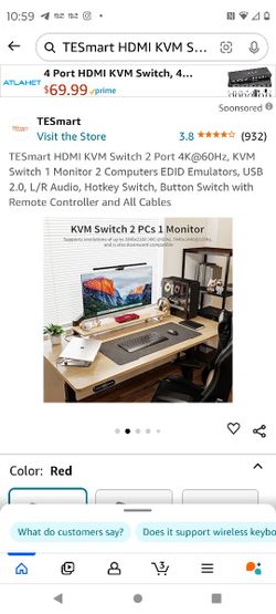 TESmart HDMI KVM Switch 4 Port 4K@60Hz, KVM Switch 1 Monitor 4 Computers EDID Emulators, USB 2.0, L/R Audio, Hotkey Switch, Button Switch with Remote