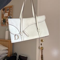 Christian Dior Vintage RARE white Saddle Shoulder Tote Bag