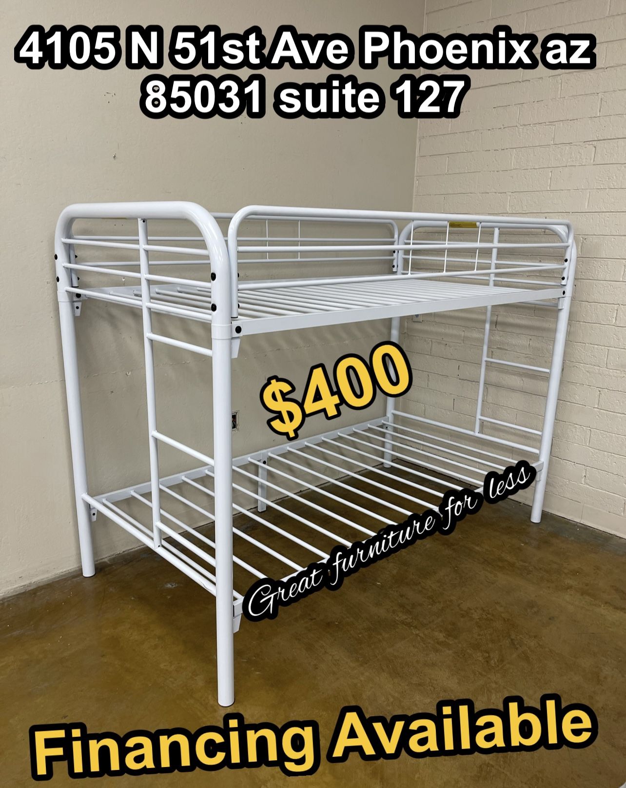 Metal Bunk Bed White Twin Over Twin Brand New