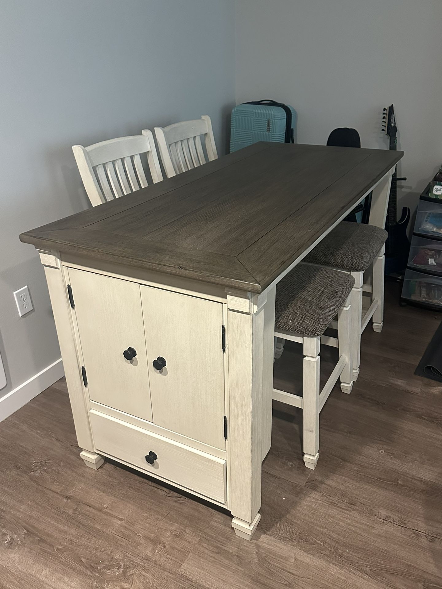 Ashley Dining Table + 2 Stools + 2 Chairs