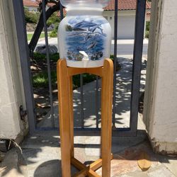 Ceramic Water Dispenser With Wood Bas And 5 Gal Bottle