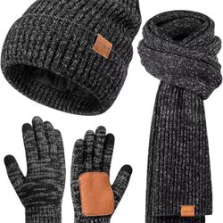 Winter Hat Gloves Scarf Set for Men Women