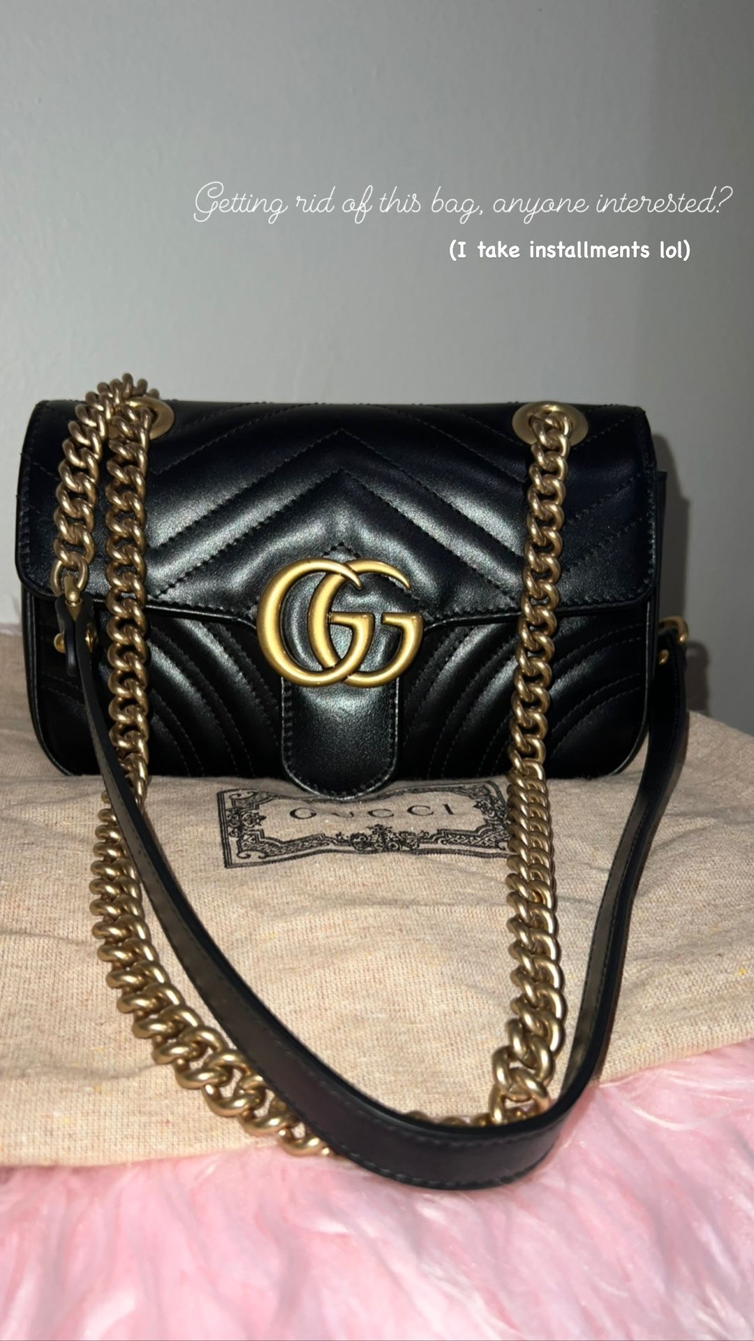 Black pre-owned Gucci GG Marmont Mattelasse mini bag