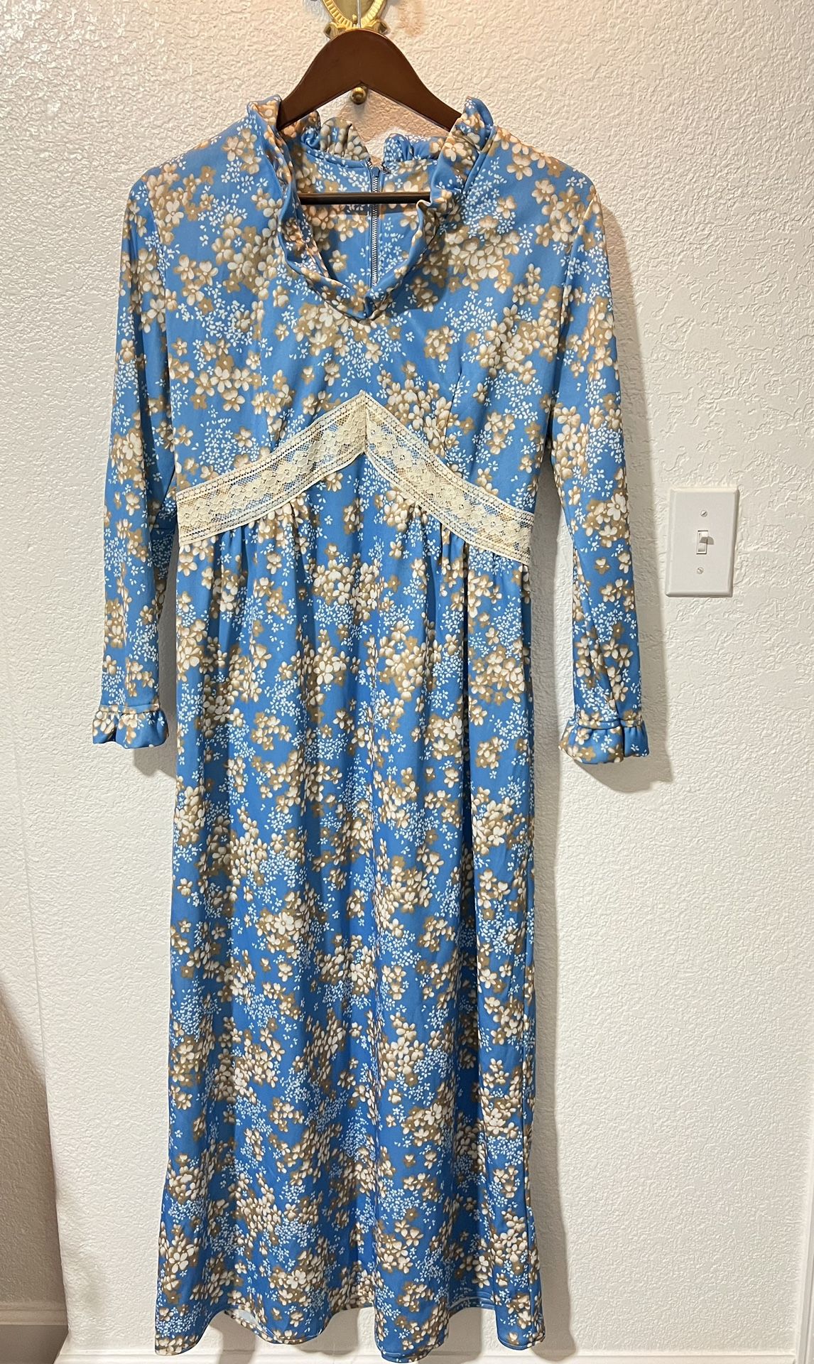 Vintage Blue Floral Maxi Dress Women's M