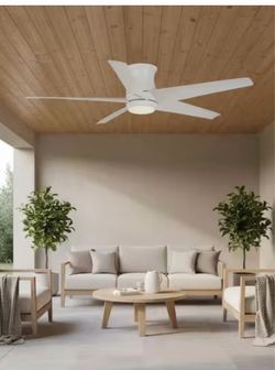 Mena 54 in. White Color Changing LED Indoor/Outdoor Hugger Matte White Ceiling Fan with Light and Remote.  We have 2 ceiling fans each for $90   Hampt