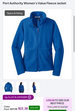 27 Brand new Port Authority women’s fleece jacket in bright royal blue.