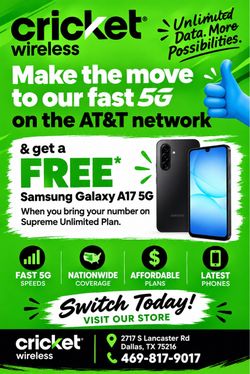 🔥 SWITCH TO CRICKET & GET A FREE SAMSUNG GALAXY A17 5G! 🔥