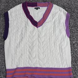 Cream/purple/orange sweater vest