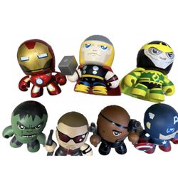 Lot Of 7 Mighty Muggs- Thor, Loki, Hawkeye, Hulk, Cpt. America, Nick Fury, Ironman