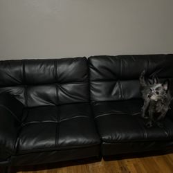 Foldable Leather Black Couch