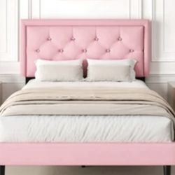 Pink upholstered full size bed frame