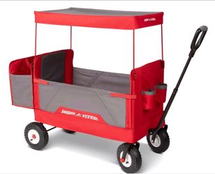 Radio Flyer, 3-in-1 All-Terrain EZ Fold Wagon with Canopy, Red and Gray, Air Tires