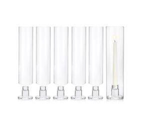 Glass Hurricane Candle Holder Set of 6 Modern Candlestick Holders Long Taper Candle Stand with 11.8 inch Tall Cylinder Windproof Cover for Wedding Par