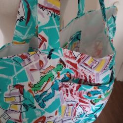 Blue and Red Spacious Tote Bag with Vibrant Design