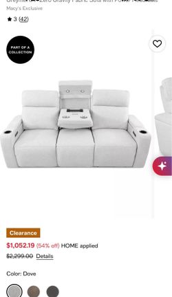 Greymer Zero Gravity Fabric Sofa with Power Headrests