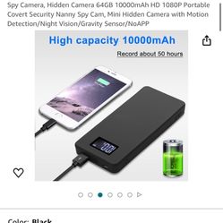 Spy Camera, Hidden Camera 64GB 10000mAh HD 1080P Portable Covert Security Nanny Spy Cam, Mini Hidden Camera with Motion Detection/Night Vision/Gravity