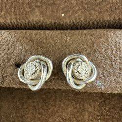 Brand New Designer Sterling Silver Diamond Earrings - New In Box 