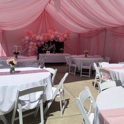 all pink tent draping