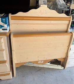 Pine Wood Sleigh Bed Headboard and Footboard