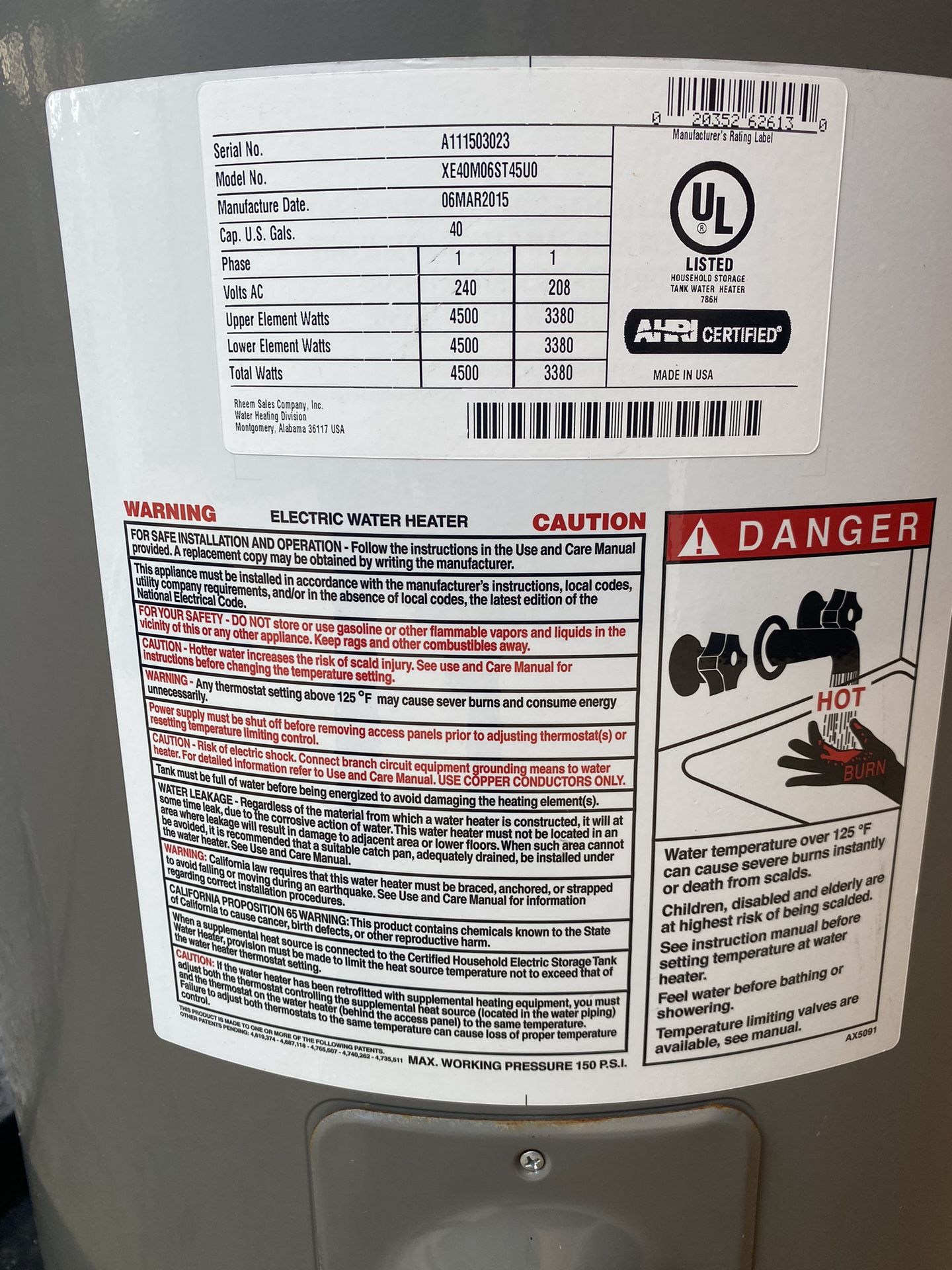 Rheem Water Heater Tank 40 Gallon for Sale in Hialeah Gardens, FL OfferUp
