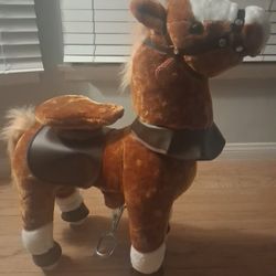 Qaba Ride on Horse, Plush Walking Horse Toy, Kids Riding Chair with Wheels for Kids 3-8 Years,