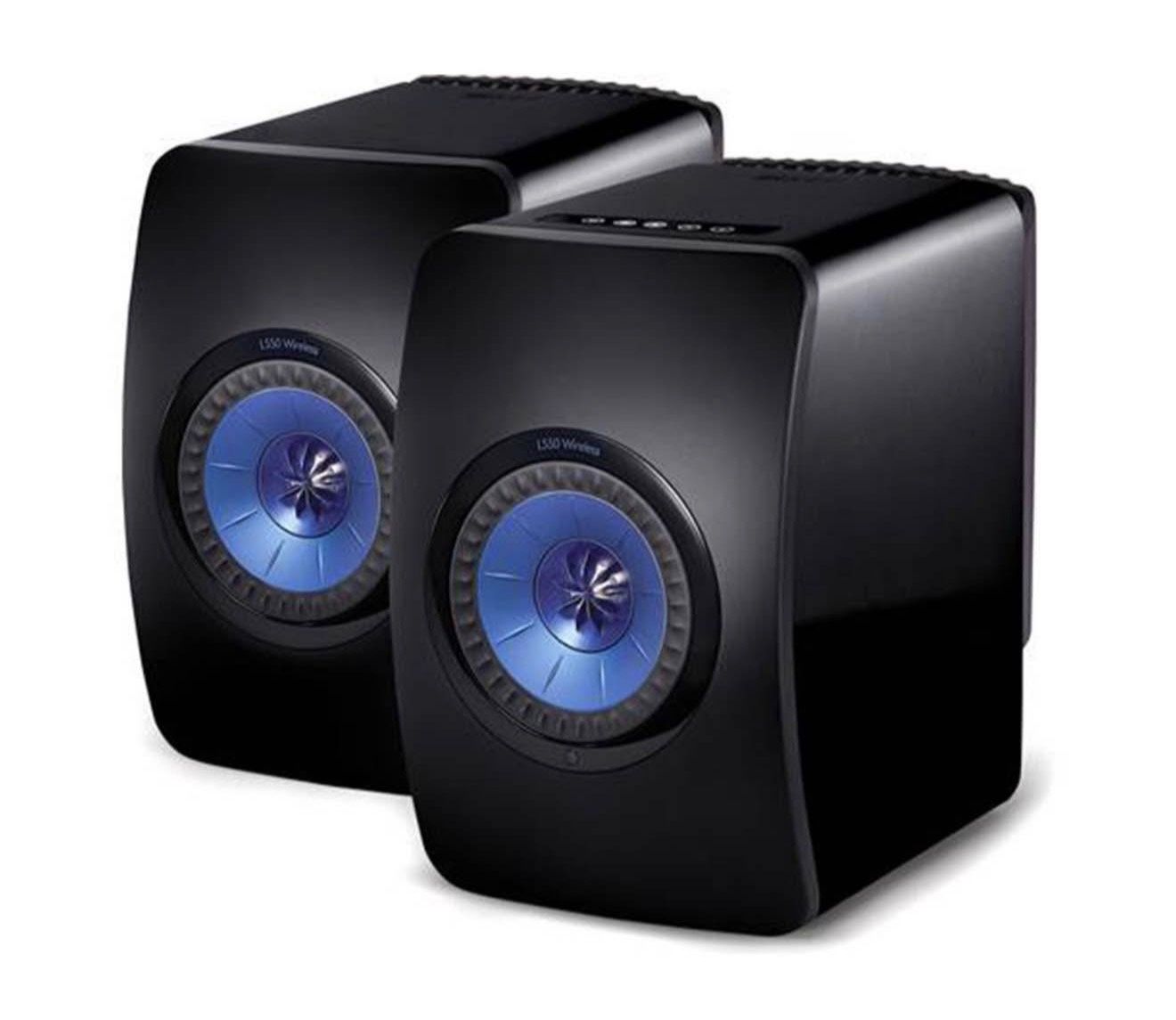 KEF LS50 Wireless Powered Speakers (1st Generation, Gloss Black/Blue)