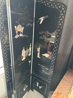 Vintage Black Chinese Asian Four-Panel Folding Screen – 72” Tall