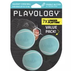 Playology Peanut Butter Scented Squeaky Chew Balls - 3-Pack