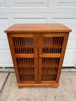 Wood Media Storage Cabinet with Slatted Doors