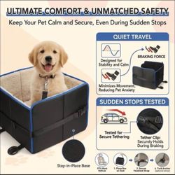 Blue Striped Dog Car Booster Seat - Breathable Mesh, Folds Flat