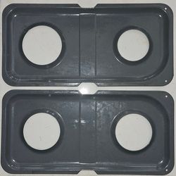 Two General Electric stove burner drip pans.  Both L16.75 x 8.25" Diameter 4"& 3" Diameter 3.5"& 3.5"