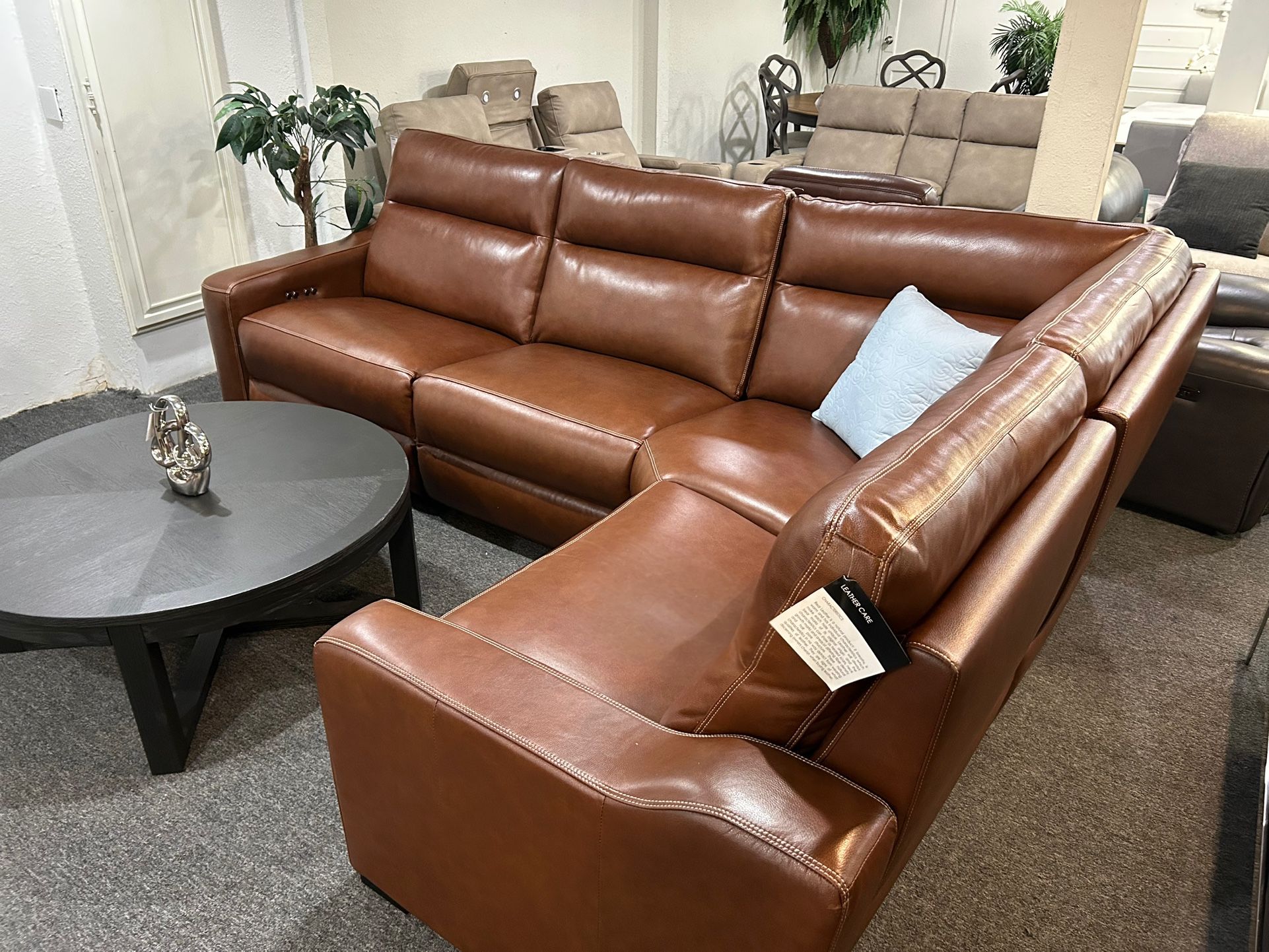 Furniture 4 Pc Real Top Grain Leather Sectional With 2 Power Recliners Gabrine