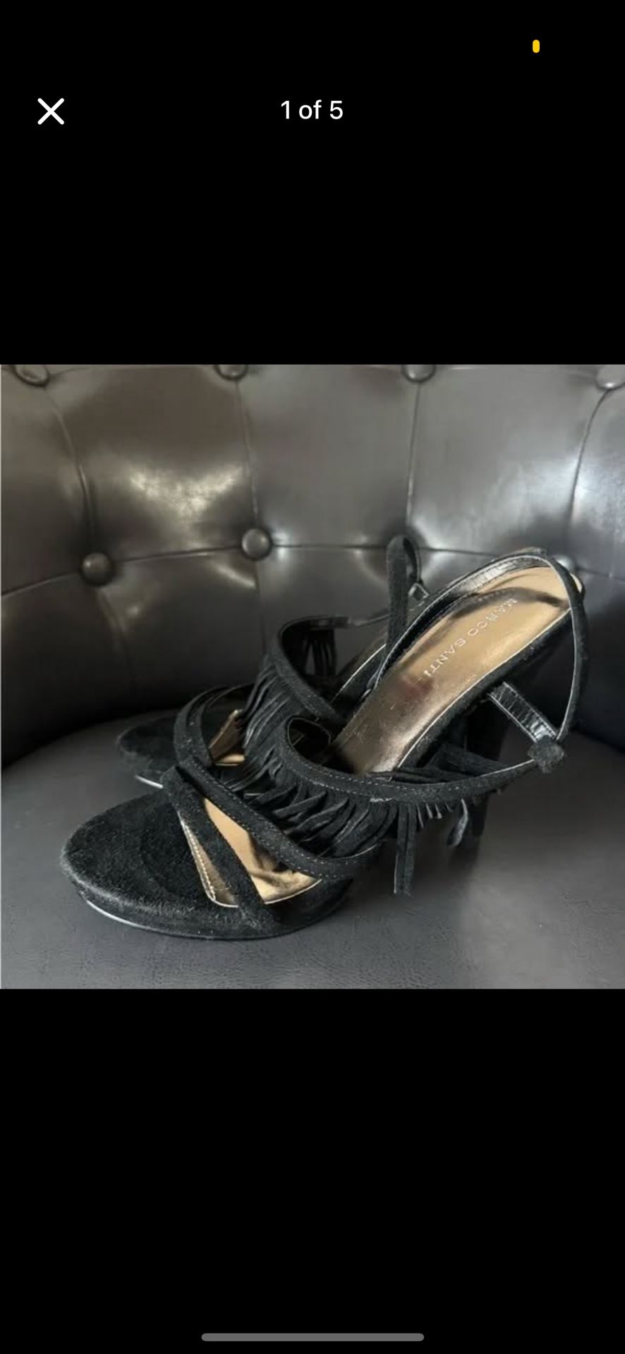 Marco Santi Suede Black Fringe Band High Heel Sandals