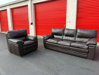Brown Leather Sofa + Chair Set – FREE Curbside Delivery