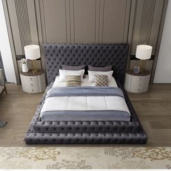 Gray king size bed frame velvet