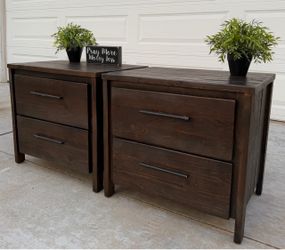 (2) Gorgeous Dark Brown 2-Drawer Solid Wood Rustic Night Stands