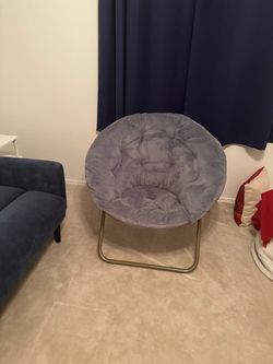 Gray Faux Fur Saucer Chair with Gold Frame
