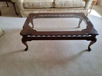 Dark Wood Glass Top Coffee Table with 2 Side Tables