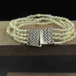 7" Sterling Silver Four String Quartz Stones Bracelet Vintage