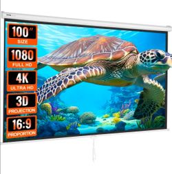 VEVOR Manual Projector Screen 100 inch 16:9 4K 1080 HD Retractable Pull Down