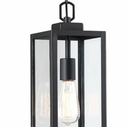 Pia Ricco Outdoor Pendant Light, Modern Matte Black Adjustable Exterior Hanging Porch Lighting, Wate