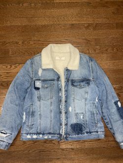 BlankNYC distressed denim patchwork jacket